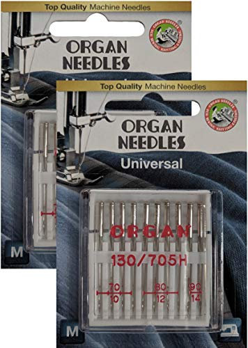 Organ Nähnadeln - Universal Maschinennadeln - 10er Pack Sortiment: #70 (x4), 80 (x4) & #90(x2) - zum Nähen, Stricken & Filzen (2 Pack (20 Nadel))