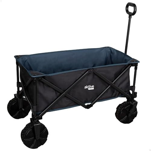 Aktive 62620 - Carro transporte plegable, para playa, camping, jardín, ruedas grandes todoterreno ancho especial, mango ajustable, carrito para sombrillas y sillas