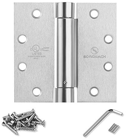 Satin Door Hinges 4.5 Inch Self Closing Hinge Hardware Adjustable Spring Hinges for Commercial Grade Self-Closing, UL Listed 3 Pack