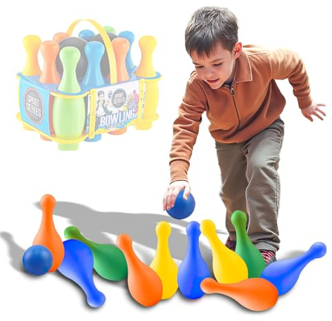 koolbitz Kids and Adult Large Bowling Play Set indoor/outdoor sports Deluxe for Children Children's 12 Pieces Toy Bowling Set Party Gifts 10 Pins, 2 Bowling Balls for Boys and Girls Toddler