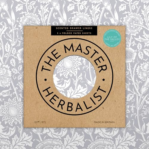 Lily Of The Valley Scented Drawer Liners in a Grey William Morris Pink & Rose Design | Gift Pack of 5 Large Folded Sheets (60 x 42cm) | Contains Essential Oils | Made in UK by The Master Herbalist