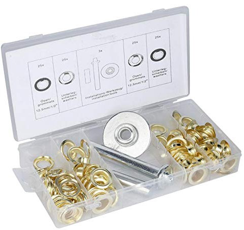 103Pcs Eisenverzinkte Zeltdurchführung Unterlegscheibe Installationswerkzeug Set Sortimentssatz + mit Aufbewahrungsbox 8,9 x 4,3 x 1,2 Zoll