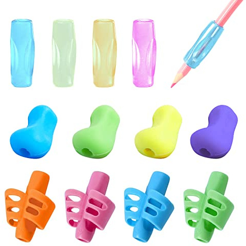 BOZILY 12 Stück Bleistift Griffe Ergonomische Stifthalter für Verschiedene Stifte, Korrekte Handschrift Haltung für Kinder Kindergarten Erwachsene Spezielle Bedürfnisse Righties oder Lefties (3 Stil)