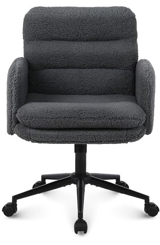 Youhauchair Schreibtischstuhl, Schminktisch Stuhl aus Kunstpelz, Bequemer Drehstuhl Schreibtisch Stuhl, Bürostuhl Ergonomisch mit Verstellbarer Höhe, Dunkelgrau