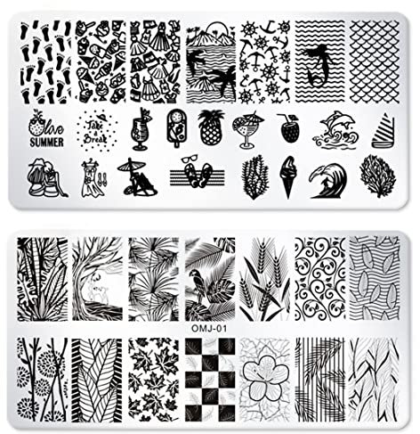 XPEX 2-teilige Nail Art Stamping Platte, thematische Bild Design Schablone für Nageldesign Nageldruck DIY Nageldesign Nagellack Nagelschablone Nagel Stamping Schablone Platte