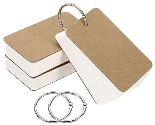 PATIKIL 150Pack 3.5x2 Leere Lernkarten mit Ringen Lernkarten Karteikarten Notizkarte Vorlochung für Lernen Weiß