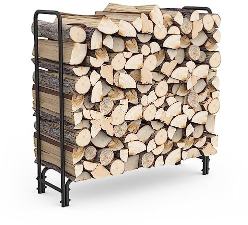 onlyfire Kaminholzregal, 124,4 x 34,3 x 122,4 cm, Garten Kaminholzlager, Brennholzregal Außen, Feuerholzregal Stapelhilfe Innen und Aussen, Kaminholzunterstand, Stahl, Schwarz