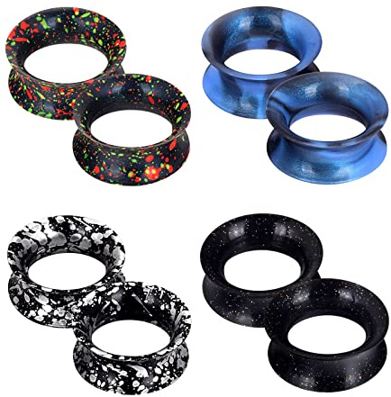 Longbeauty 8 Pcs/12 Pcs Set Schwarz Weiß Silikon Ohr Tunnel Set mit Punkten Ohr Piercing Schmuck 6mm-16mm