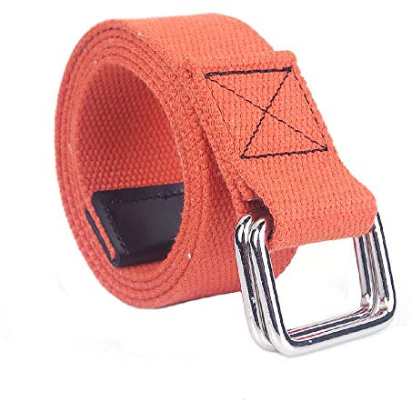 SEIWEI Flätat tygbälte, 110 cm dubbelt ringspänne elastiskt bälte, justerbart sadelbälte för män och kvinnor, Orange, 110 cm
