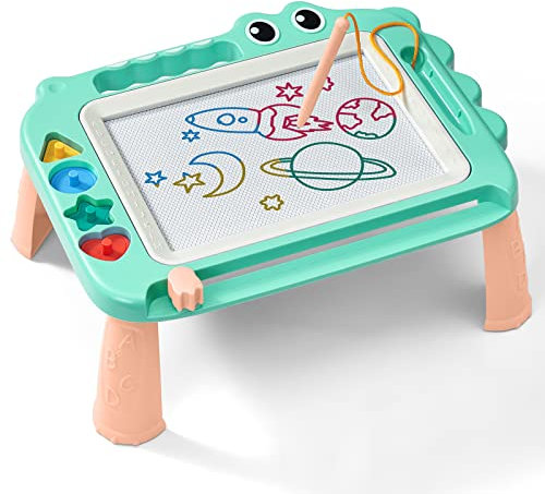 SGILE Toys for Kids, 14×11 inch Magnetic Drawing Board for Early Learning, Erasable Doodle Writing Pad Gift for Baby Girls Boys, Painting Sketch Pad with Four Stamps for 3 4 5 Year Old Toddlers, Green