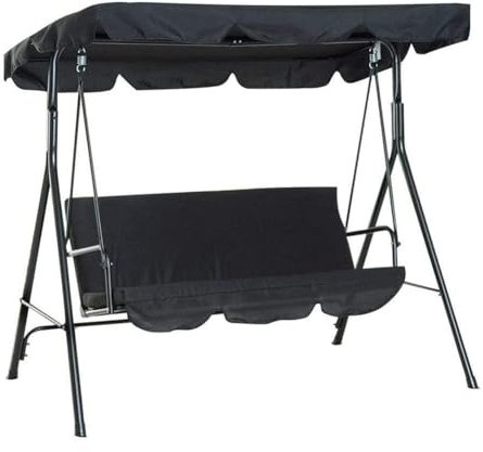 NMJHEVX Canopy Roof Cover Swing Chair Swing Seat Top Mat Roof Replacement w/ Metal Frame Padded Adjustable Waterproof UV Resistant Cover Sun Shade for Outdoor Garden (Black)