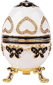 QIFU Hand Painted Easter Egg Style Enamel Trinket Box Hinged, Unique Gift for Family