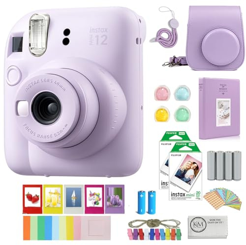 FUJIFILM INSTAX Mini 12 Instant Film Camera | Lilac Purple Bundled with INSTAX Mini Instant Film |40 Exposures + Instax Accessory Bundle + AA Batteries + Cleaning Cloth (10 Items)