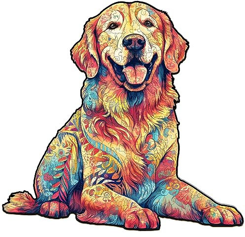 Wooden Puzzles for Adults, 300pcs Golden Retriever Wood Puzzle, Unique Animal Shape Puzzles with Wood Box, 40 x 38cm Wooden Puzzle for Family Game and Birthday Gifts for Friend