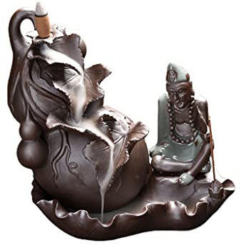 MOOWI Weihrauchbrenner Jigong Backflow Incense Burner Handmade Ceramic Incense Holder Waterfall Incense Cone Censer Home Decor Incense Stick Holder Räucherstäbchenhalter Zen Dekor