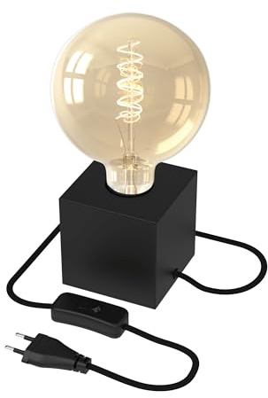 CALEX Lampada da tavolo quadrata, E27, Nero, con lampadina LED G125 Filamento