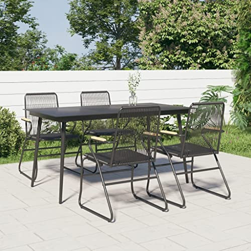 Homgoday Set da pranzo da giardino 5 pezzi rattan PVC nero, sedia tavolo cucina esterno terrazza patio balcone mobili tipo 7