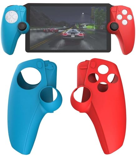 Buziba Controller Silicone Cover Split Protective Sleeve Controller Skin for for Sony PS5 Playstation Portal Handheld Game Console Soft Rubber Case(Red+Blue)