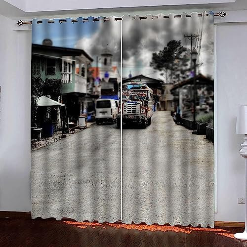 Vorhänge Kinderzimmer Graues Retro-Auto 300 X 280 cm 3D Vorhang Blickdicht Verdunkelungsvorhänge Mit Ösen 100% Polyester Isolierend Wärmeschutz Geräuschreduzierung Gardinen Für Wohnzimmer -7G4V/H8N