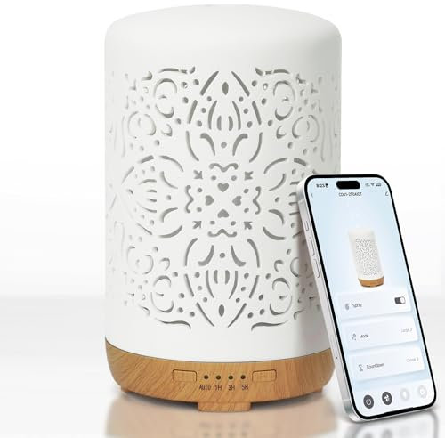 Earnest Living Smart WiFi Diffusor für ätherische Öle Keramik diffusor 250 ml mit Alexa Telefonsteuerung LED und automatischer Abschaltung Büro-Luftbefeuchter Aromatherapie Weiß