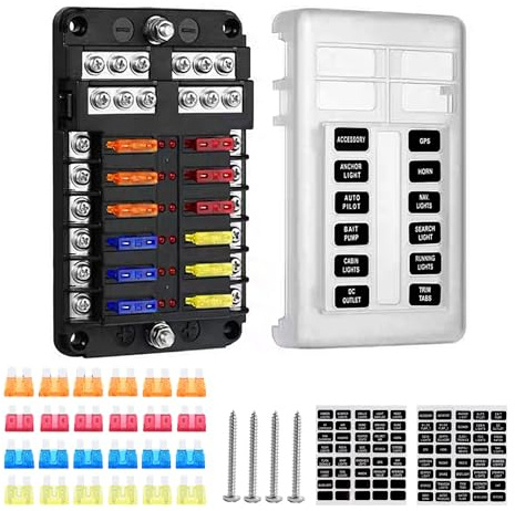 KFZ Sicherungshalter 12 Volt: 12 Fach Sicherungshalter mit LED-Warnanzeige Sicherungsblock für Auto, Marine, Wohnmobil, LKW, DC 12–24 V, 16 Sicherungen im Lieferumfang enthalten
