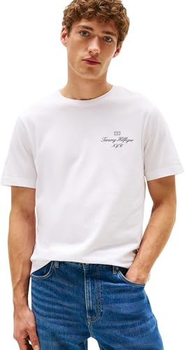 Tommy Hilfiger T-Shirt Uomo Maniche Corte Outline Script Tee Regular Fit, Bianco (White), M