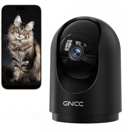 GNCC 2K Indoor Pet Dog Camera with APP, Home Security Camera CCTV with 360° Motion Tracking, Baby monitor with Night Vision, 2-Way Audio, Cloud/SD Storage, Work with Alexa, 2.4G Wifi Only