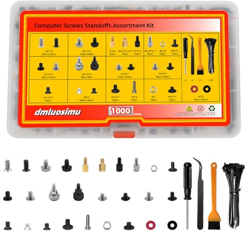 dmluosimu 1000pcs Computer Screw & Standoff Kit - Motherboard Mounting Screws for ATX Cases, HDD/SSD, Power Supply, GPU, PC Fans - DIY PC Building & Repair Essentials