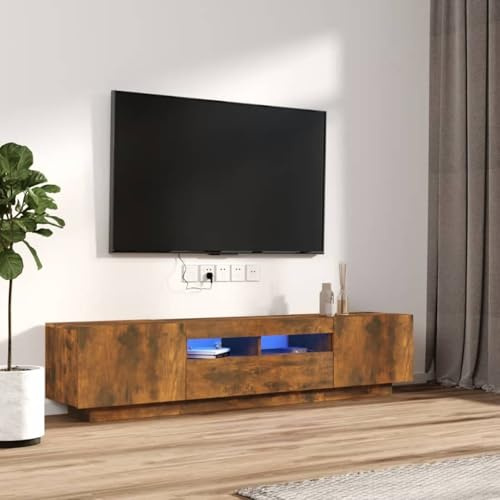 Capwee Mobile TV 180 cm Con Luci LED, Porta TV Soggiorno Lowboard Lucido Con Illuminazione a LED - Rovere Fumo - 180x35x40 cm