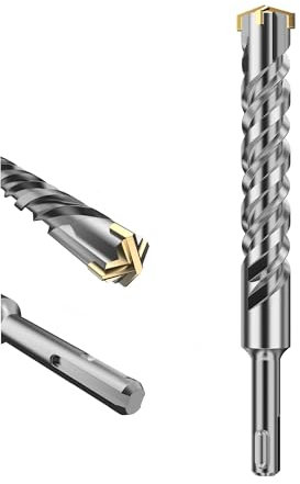 HUHAO SDS Plus Rotary Hammer Drill Bit 25mm x 350mm,Masonry Drill Bits,Carbide Cross Tipped SDS Drill Bit Set,Double Thread Carbide Rotary Hammer Drill Bit for Concrete,Brick,Stone,Masonry