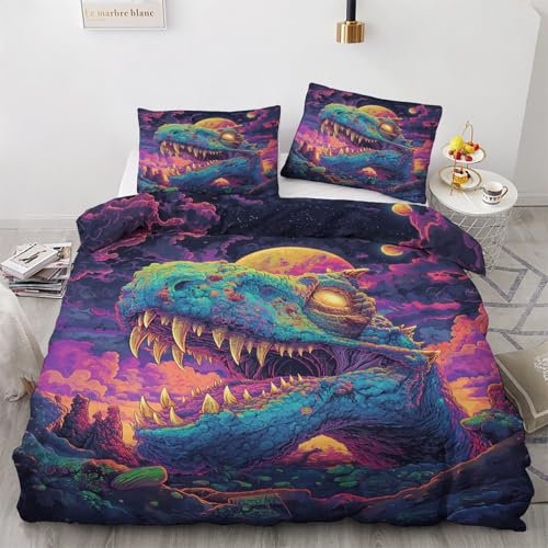 QBIDCSX Bettwäsche 135x200 Dinosaurier Kinderbettwäsche Bettwäsche Set für Kinder Mädchen, Weiche Mikrofaser Bettbezüge 135x200 cm mit Reißverschluss + 2 Kissenbezug 80x80 cm