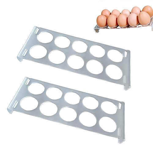 2Pcs Plastic Egg Rack,Fridge Storage Egg Holder Tray,Clear Egg Storage Container,for Fridge Kitchen Countertop Restaurant,Holds Up to 10 Eggs