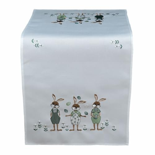 texpot Tischläufer 40 x 90 cm mit Stickerei Hasenkinder Osterhasen Ostern Frühling