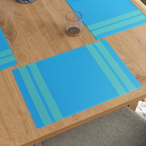 Encasa XO Sets de Table, Coton Côtelé Lavable 18x13 Échelle Turquoise Bleue