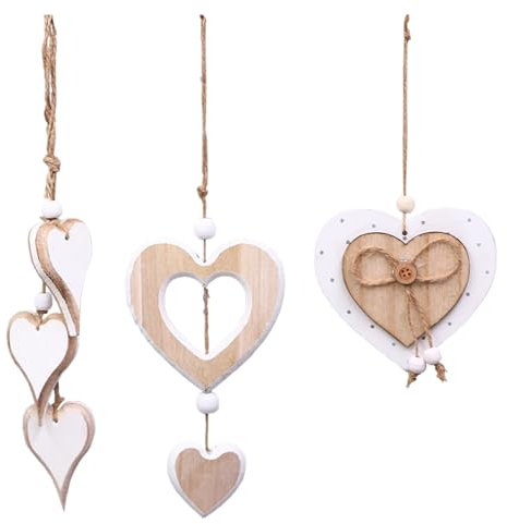 Guyode 2 Piezas Corazones Madera, Madera Manualidades, Bohemio Estilo Étnico Colgar Colgante Decoración con Cuerda de Yute para Salón, Ventana, Boda Pared Ventana Casa Oficina Salón