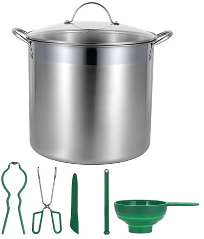 Olla para conservas y kit (7 piezas 21, 5 cuartos de galón) olla para baño maría de acero inoxidable de grado alimenticio con rejilla y tapa. Suministros para conservas en casa.