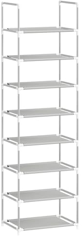 WOLTU Schuhregal 8 Ebenen Vliesstoff Schuhablage Metallgestell Schuhständer abnehmbare Ablage für 16 Paar Schuhe Sneaker Stiefel Flur Schlafzimmer, 41x28x140 cm, Grau