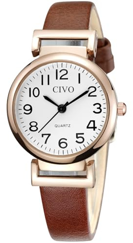 CIVO Orologio Donna Cinturino Pelle: Marrone Analogico Quarzo Impermeabile - Classico Regalo Orologio Piccolo Donna da Polso