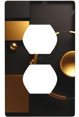 WHJSHOP Panel de pared de doble enchufe con imagen de fondo negro y dorado, placa de cubierta de enchufe eléctrico, decoración duradera, 4.5 x 2.75 pulgadas