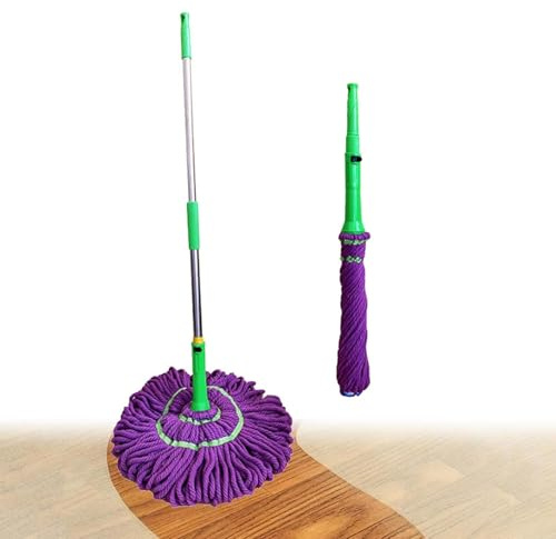 PP Serpillière À Essorage pour Nettoyage des Sols 115 Cm Balai Serpillère Twist Mop Franges en Microfibre avec Système D’essorage Intégré pour Carrelage Parquet Salle De Bain Cuisine