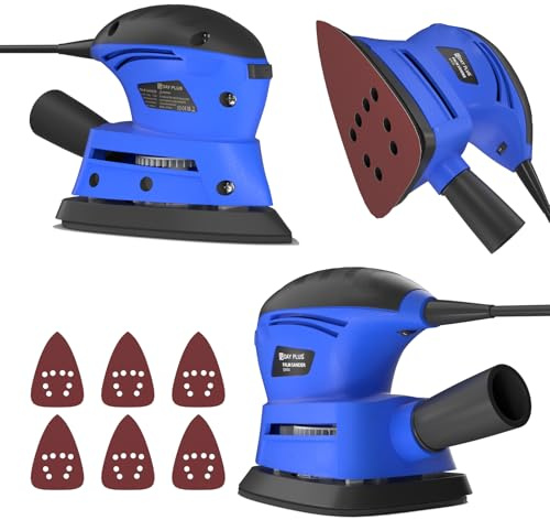 Electric Orbital Detail Sander with Dust Collection, 6pcs Sandpapers, 130W 12000RPM 6 Speeds Adjustable Random Orbital Sander, Wood Hand Sanding Machine 2M Power Cord for DIY Sanding, Polishing