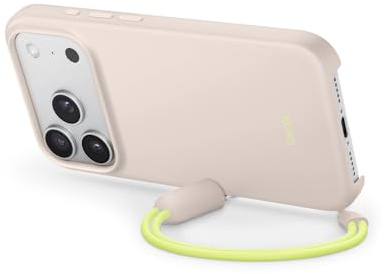 Beats Coque avec béquille pour iPhone 17 Pro équipée MagSafe avec Commande de l'appareil Photo, Support intégré et dragonne, Fini Mat et Doublure en Tissu Microfibre - Gris Gypse