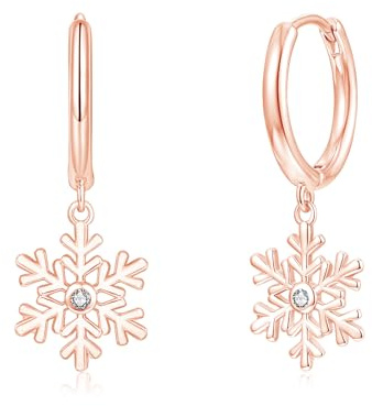Cangall Silber Weihnachts Ohrringe, 925 Sterling Silber Damen Creolen mit Schneeflocke Anhänger, Leichte Schlafen Knorpel Schneeflocke Ohrringe Creolen Silber 925 für Frauen Geschenk für Weihnachten