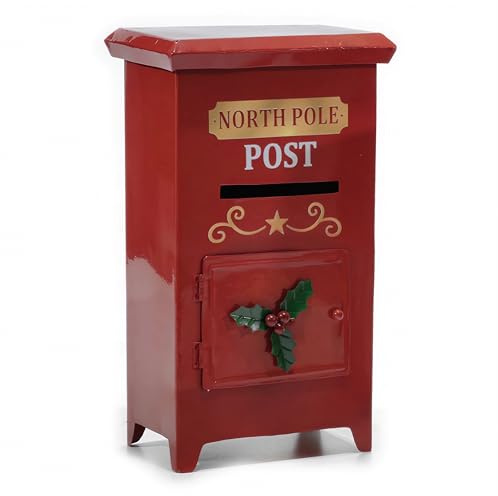 EMPOTEC Cassetta Postale Babbo Natale Buca delle Lettere North Pole Mailbox Decorazione Natalizia Alta qualità in Metallo Rosso 29x17x12cm Idee Regalo