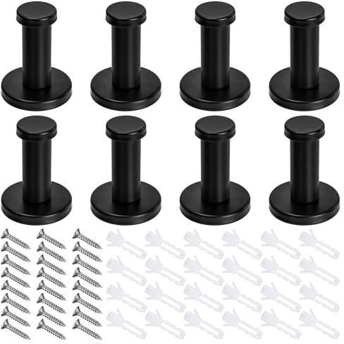 Songella Kleiderhaken 50mm Rund Garderobenhaken Schwarz Edelstahl Wandhaken 8 Stück für Kleidung Dekorationen Schlafzimmer Badezimmer