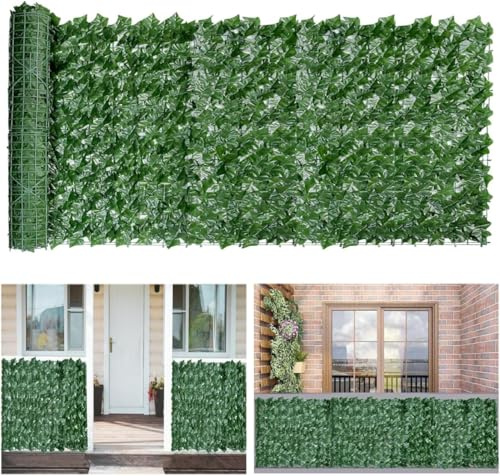 Proyección artificial de jardín, pared de seto artificial, valla de hiedra artificial, pantalla de hiedra de plástico, rollo de seto verde decorativo, 100 bridas de cremallera (hojas de batata, 3 x