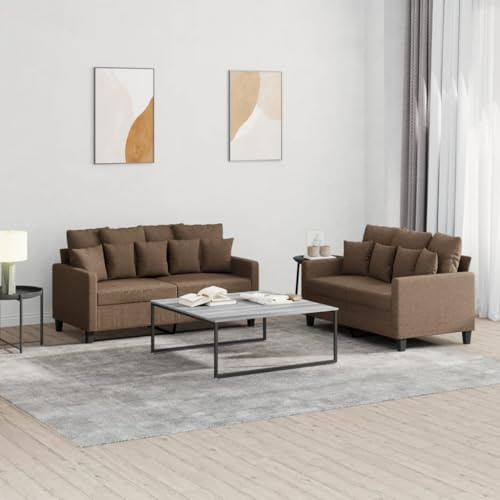 Augerqir 2 TLG Sofagarnitur mit Kissen Braun, Couch aus Stoff, Polstergarnitur mit Metall und Sperrholz Gestell, für Wohnzimmer Gästezimmer Büro Lounge, platzsparend und bequem