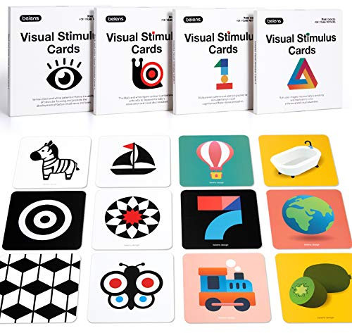 beiens Tarjeta Flash de bebé de Alto Contraste, 80 Unidades, 160 páginas, Negro y Blanco, Colorida, estimulación Visual, Tarjeta de Actividad de Aprendizaje para bebés de 0-3-6-12-36 Meses, 5,5'' x