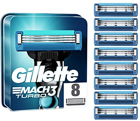 Gillette Mach3 Turbo Rasierklingen, 8 Ersatzklingen für Nassrasierer Herren mit 3-fach Klinge