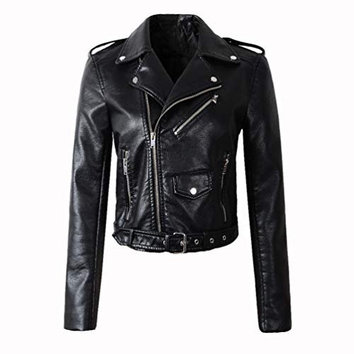 LucaSng Chaqueta de Cuero PU para Mujer, Mujer Invierno Retro Cremallera Bombardero Chaquetas Corta Deportiva Cuero PU Biker Cazadoras Imitacion Piel Moto Abrigos (Negro, L)